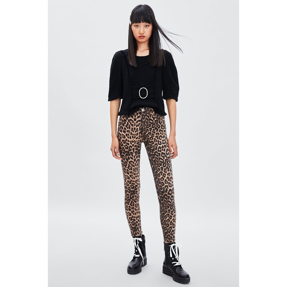 NWT ZARA Leopard Print Hi-Rise Skinny Jeans Animal print-0327 / 221 / 051 - Picture 2 of 12